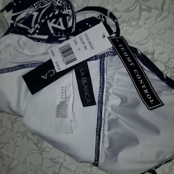 La Blanca blue flower Tummy Control One-Piece Swim, Size 8 NWT Retail $130 - Picture 4 of 14